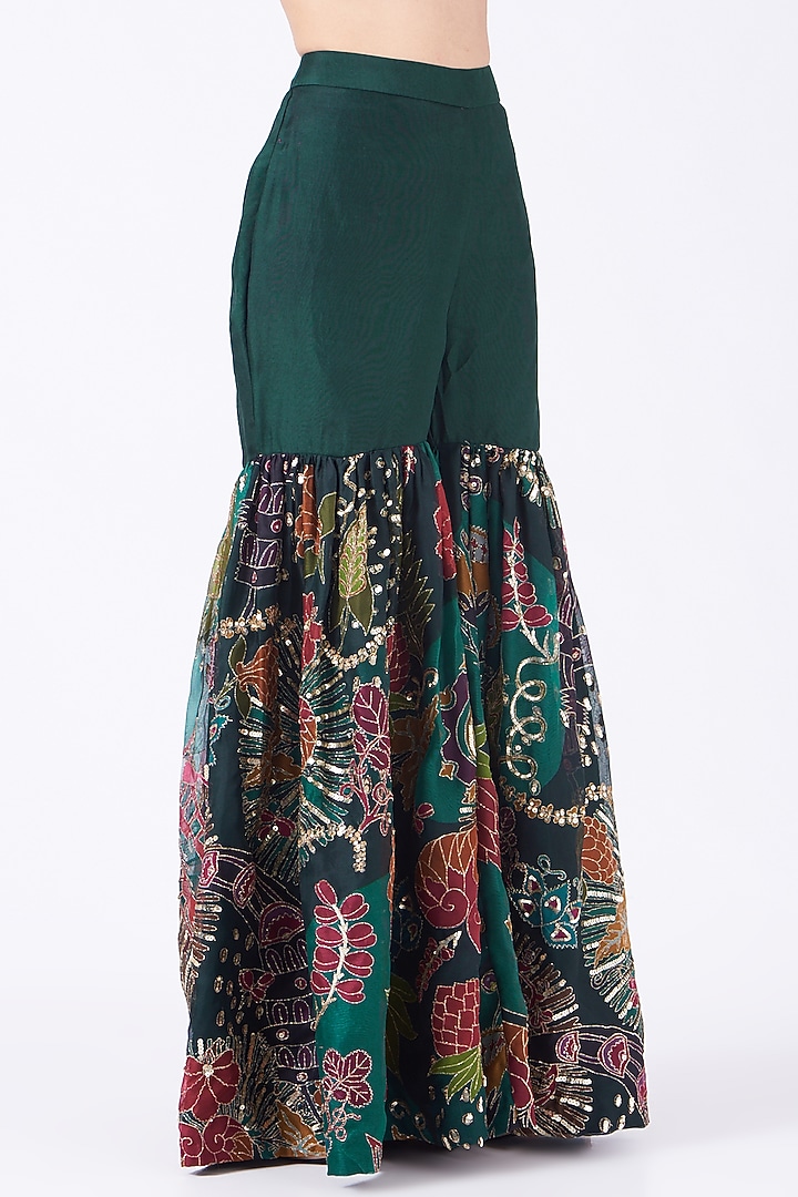 Bottle Green Embellished Bridal Sharara Set by Aisha Rao at Pernia's Pop Up Shop