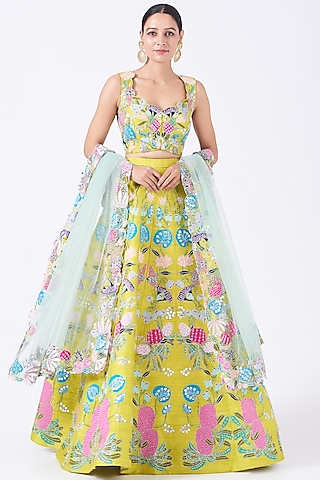 Dark Lime Embellished Lehenga Set by Aisha Rao
