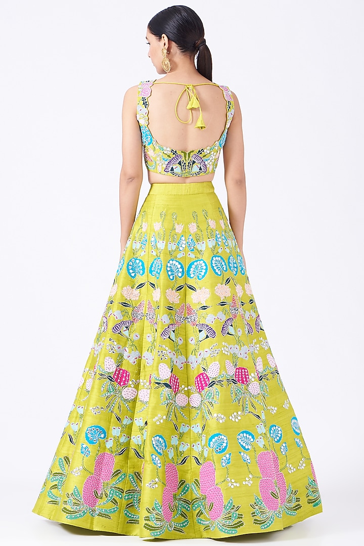 Dark Lime Embellished Bridal Lehenga Set by Aisha Rao at Pernia's Pop Up Shop