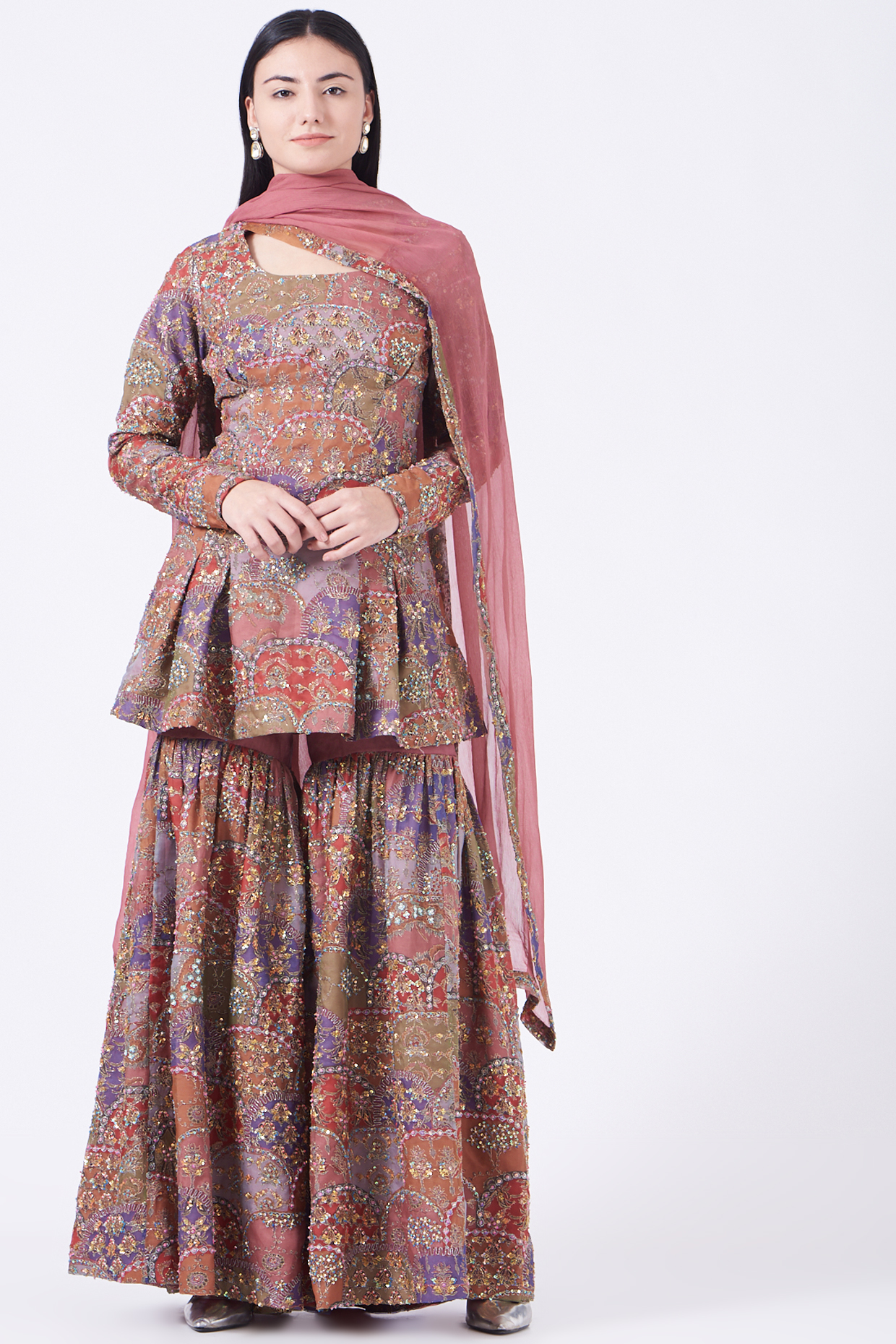 Dark Peach Embellished Bridal Sharara Set by Aisha Rao at Pernia's Pop Up Shop