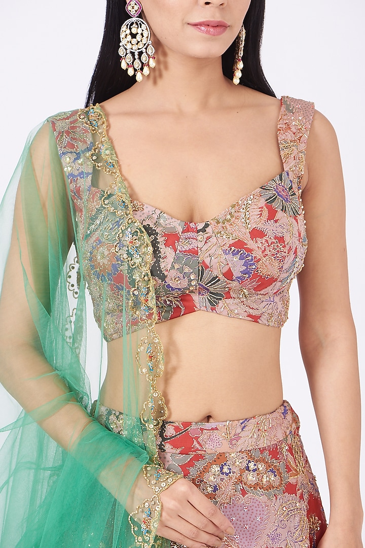 Red Embellished Bridal Lehenga Set by Aisha Rao at Pernia's Pop Up Shop