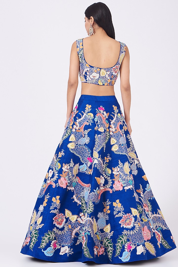 Electric Blue Raw Silk Bridal Lehenga Set by Aisha Rao at Pernia's Pop Up Shop