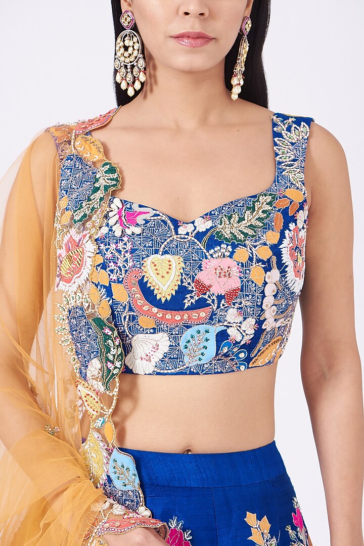 Electric Blue Raw Silk Bridal Lehenga Set by Aisha Rao at Pernia's Pop Up Shop