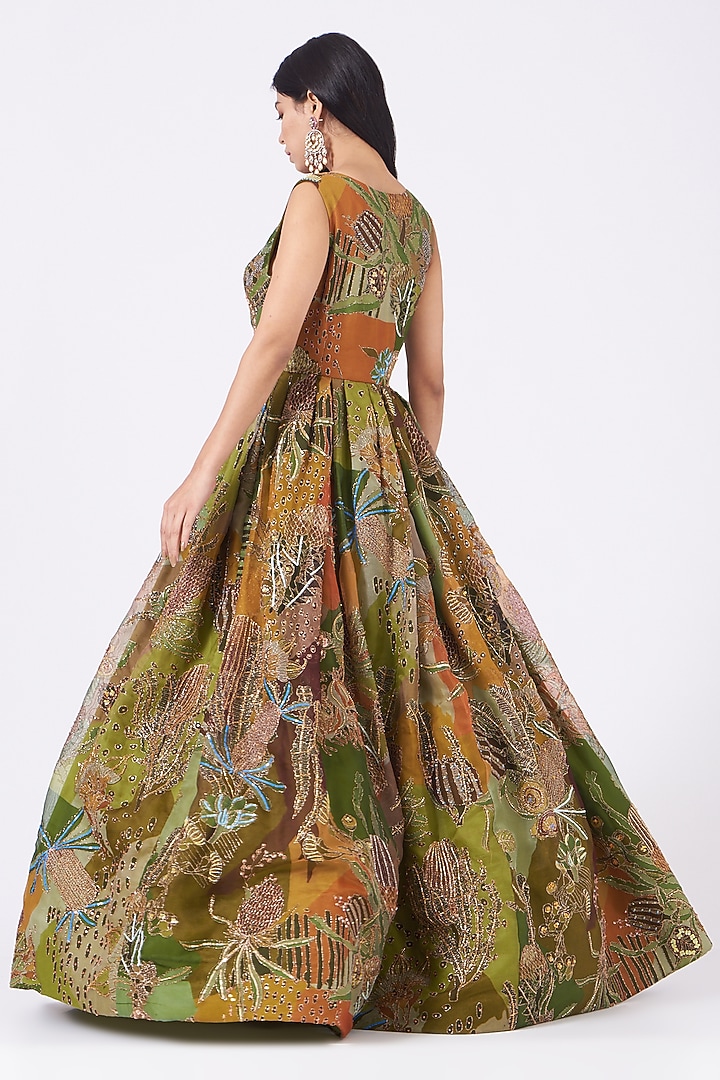 Olive Green Embellished Bridal Gown by Aisha Rao at Pernia's Pop Up Shop