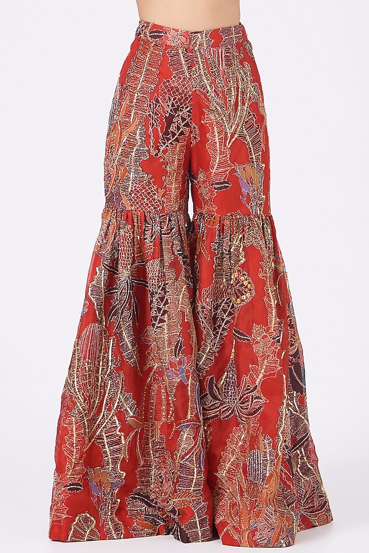 Fiery Red Embellished Bridal Sharara Set by Aisha Rao at Pernia's Pop Up Shop