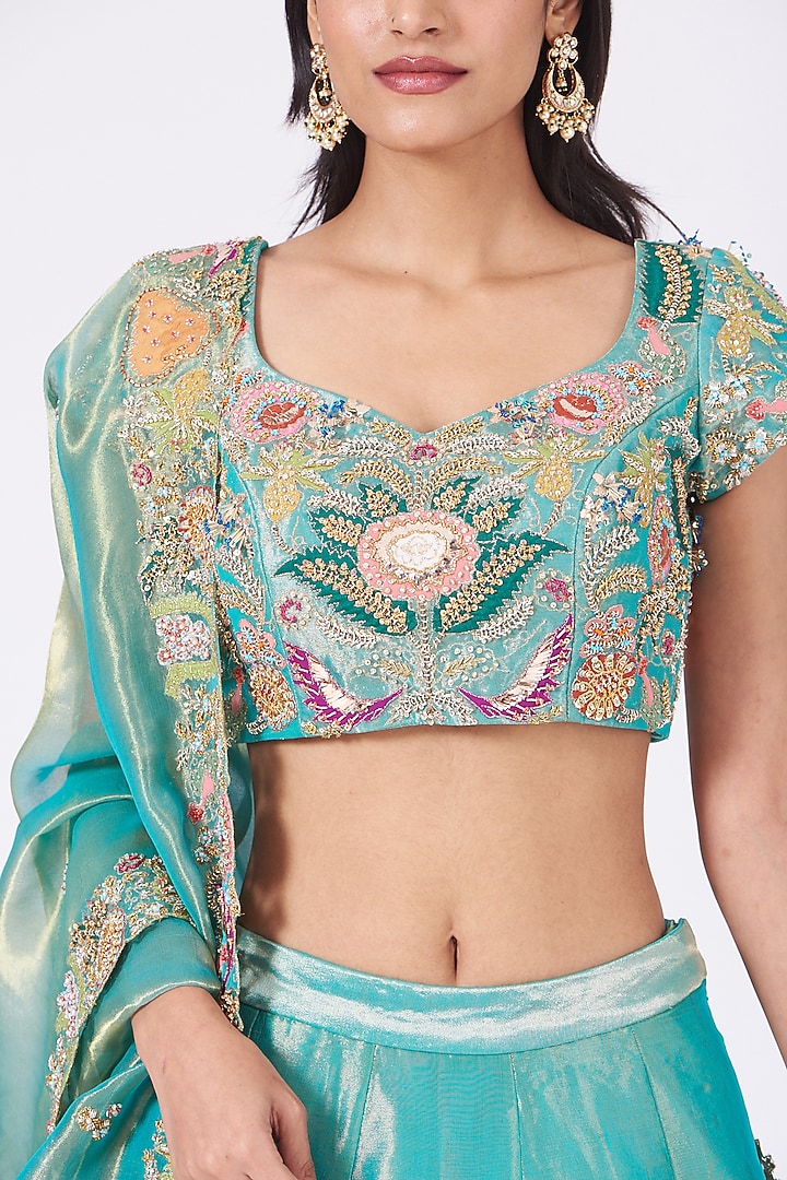 Turquoise Embellished Bridal Lehenga Set by Aisha Rao at Pernia's Pop Up Shop