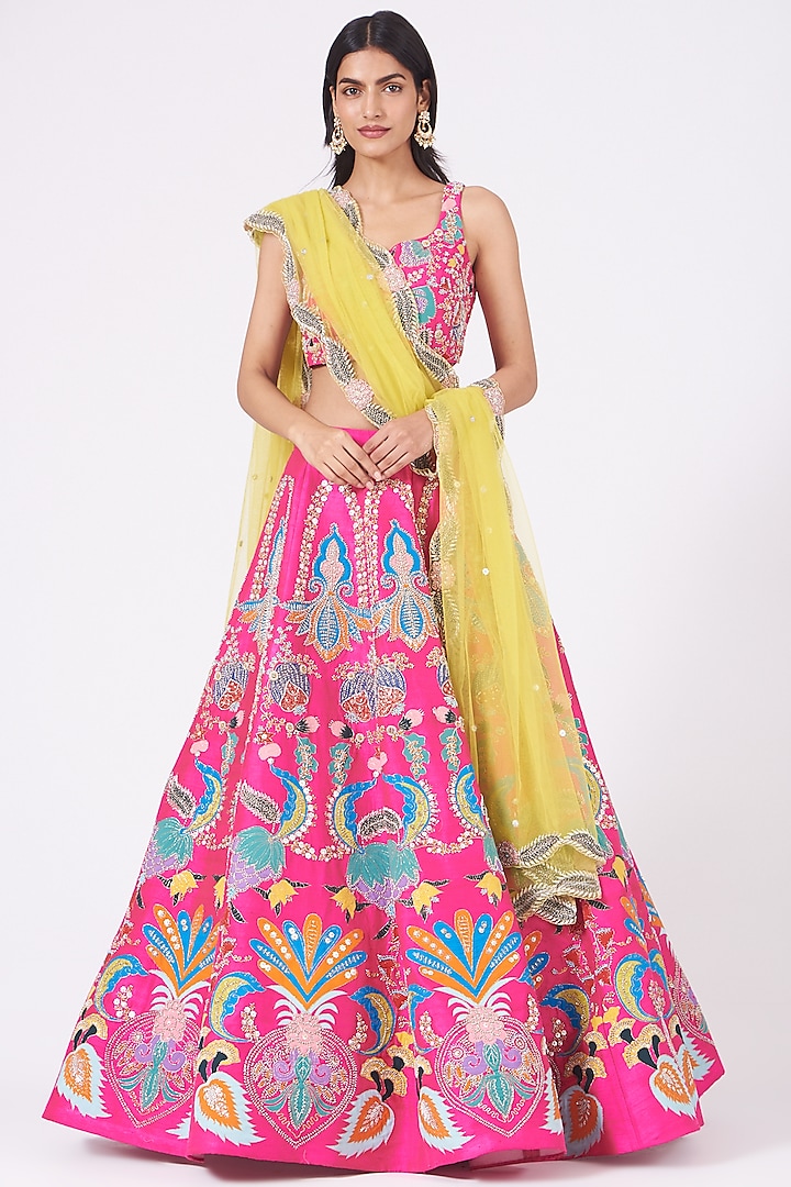 Pink Embellished Bridal Lehenga Set by Aisha Rao at Pernia's Pop Up Shop