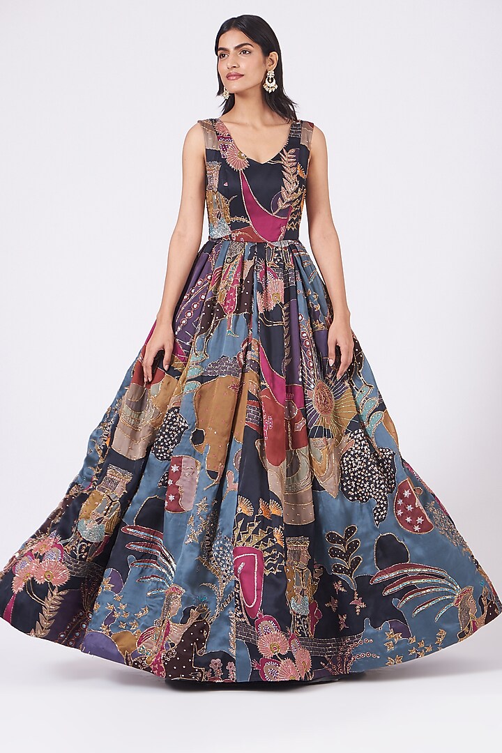 Multi-Colored Printed & Embellished Gown by Aisha Rao at Pernia's Pop Up Shop