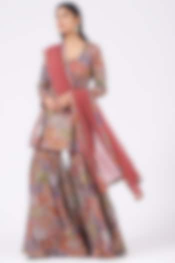 Multi-Colored Printed & Embellished Sharara Set by Aisha Rao