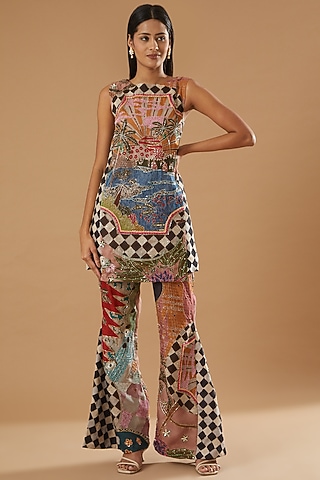 Black Printed Kurta Set by Aisha Rao