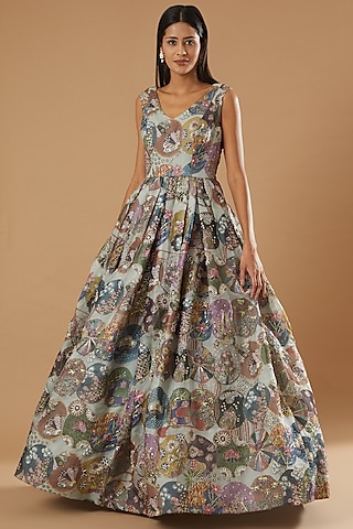 Ivory Printed Gown by Aisha Rao