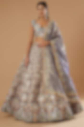Blue Embellished Bridal Lehenga Set by Aisha Rao at Pernia's Pop Up Shop
