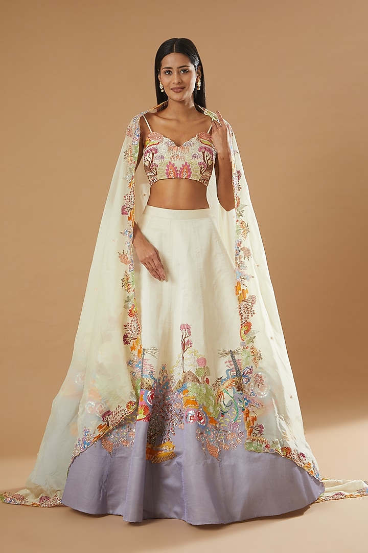 Ivory & Lavender Ombre Embellished Bridal Lehenga Set by Aisha Rao at Pernia's Pop Up Shop