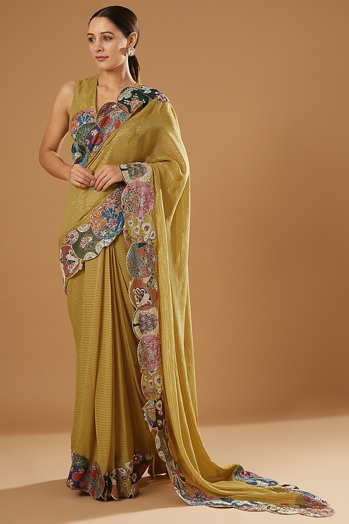 Mustard Embellished Saree Set by Aisha Rao