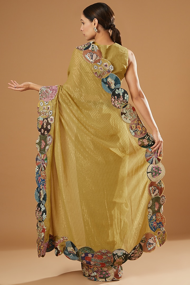 Mustard Embellished Reception Saree Set by Aisha Rao at Pernia's Pop Up Shop