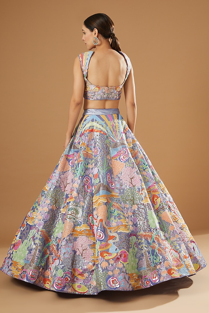 Blue Embellished Bridal Lehenga Set by Aisha Rao at Pernia's Pop Up Shop