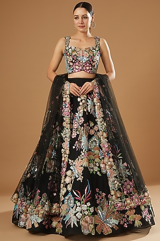 Black Embellished Lehenga Set by Aisha Rao