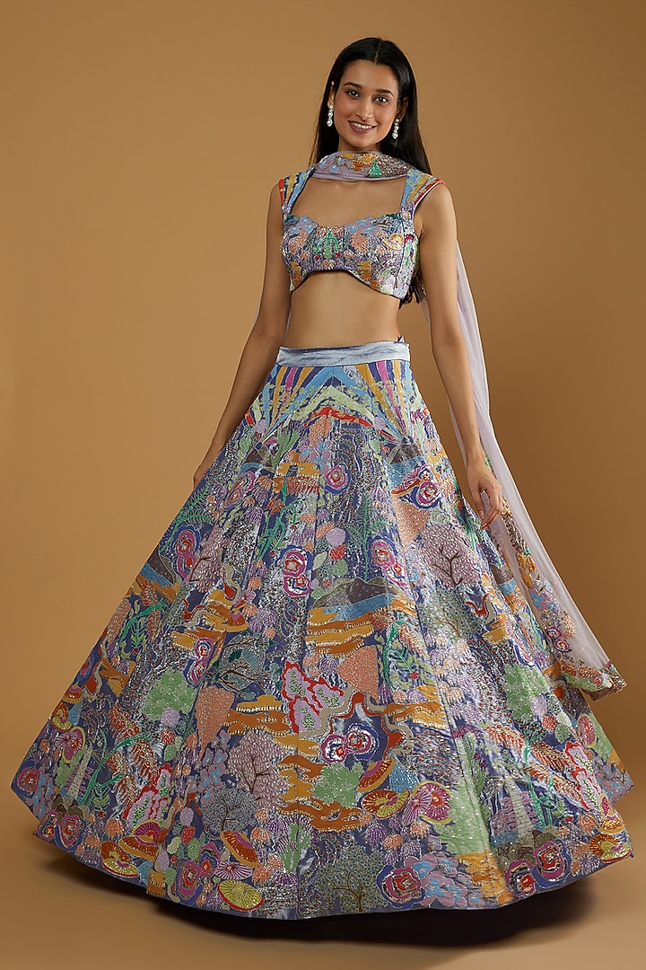 Blue Embellished Bridal Lehenga Set by Aisha Rao at Pernia's Pop Up Shop
