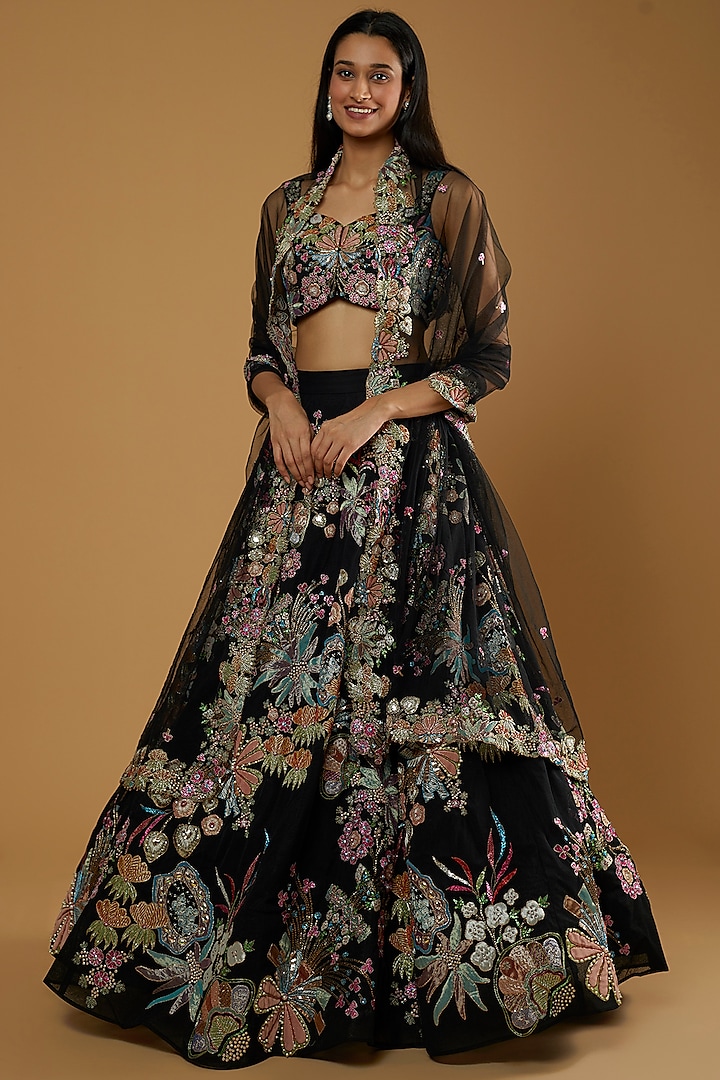 Black Embellished Lehenga Set by Aisha Rao