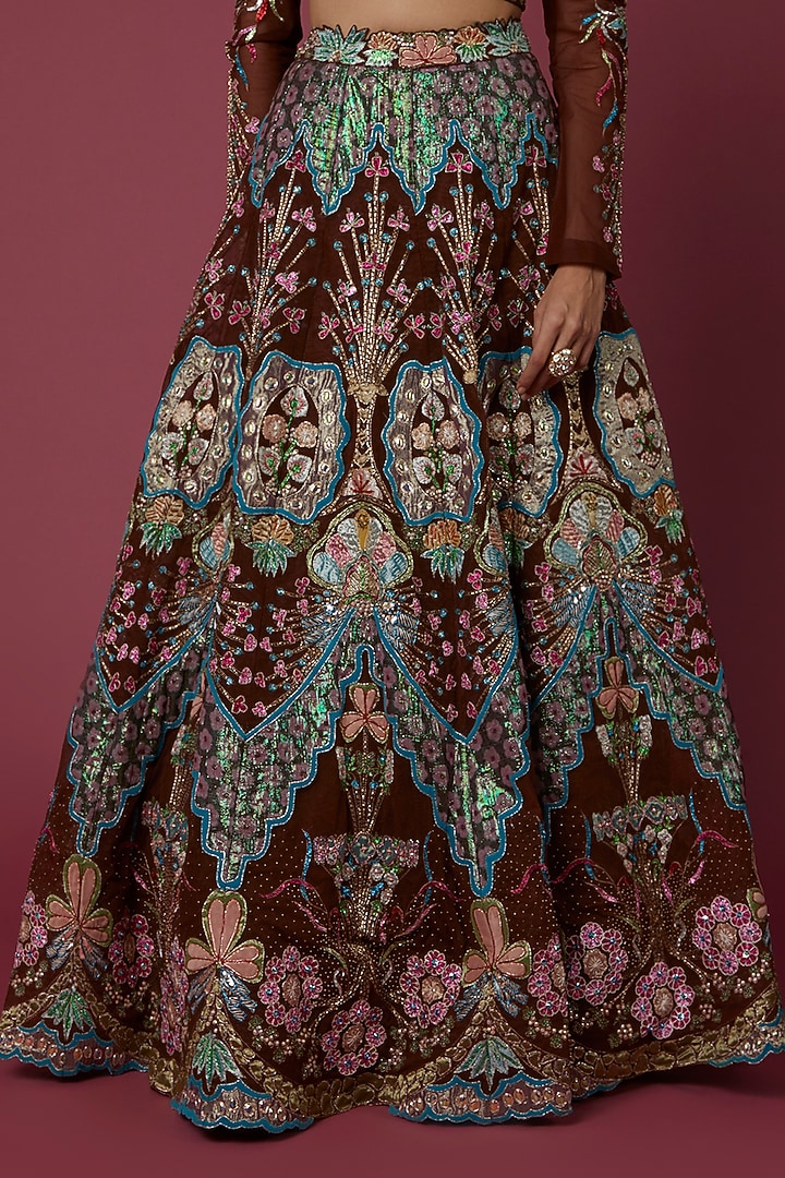 Brown Trencadis Embellished Bridal Lehenga Set by Aisha Rao at Pernia's Pop Up Shop