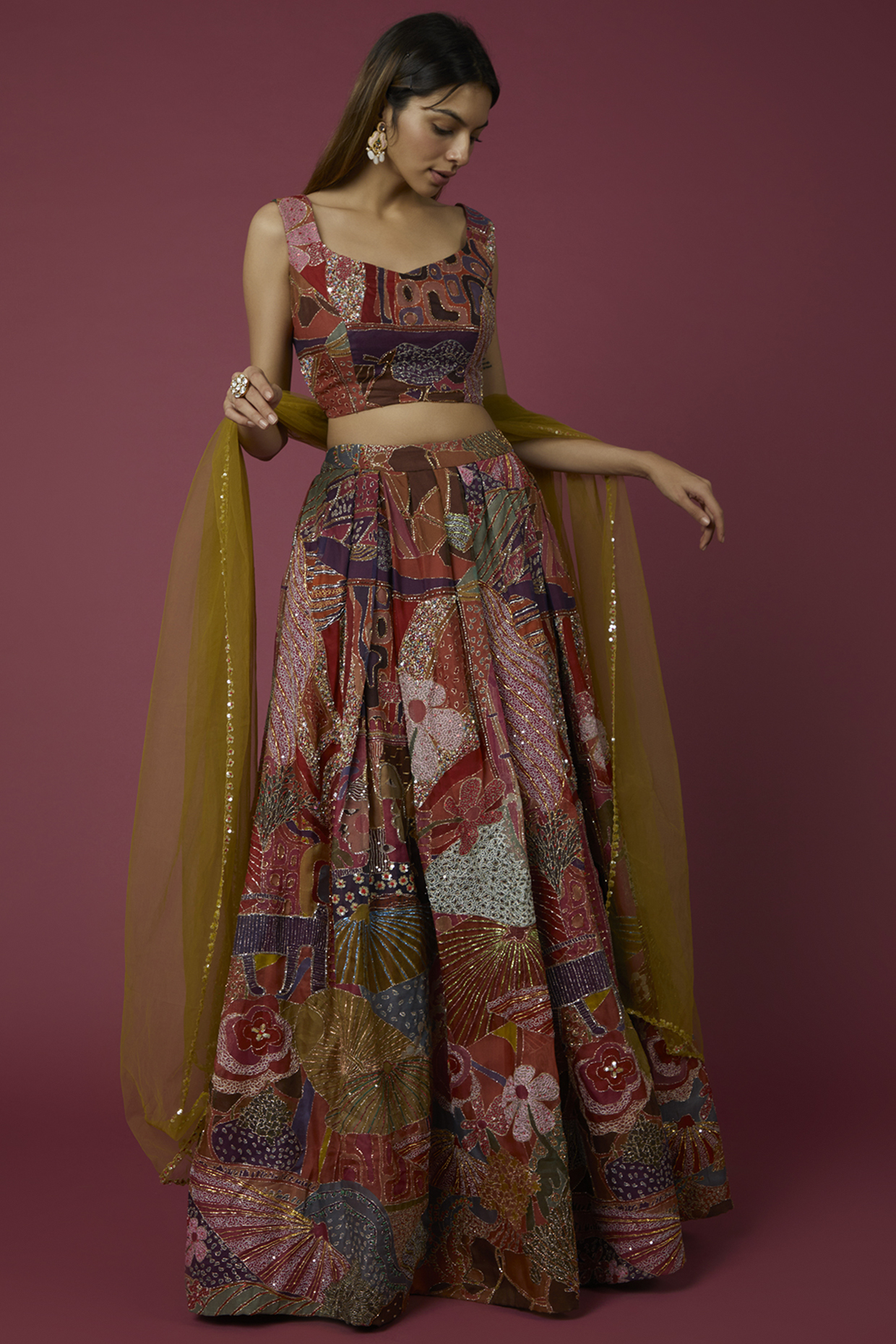 Multi-Colored Embellished Bridal Lehenga Set by Aisha Rao at Pernia's Pop Up Shop