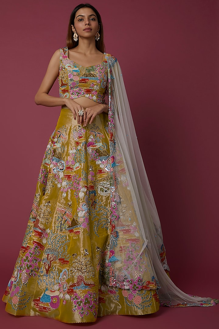Yellow Embellished Lehenga Set by Aisha Rao