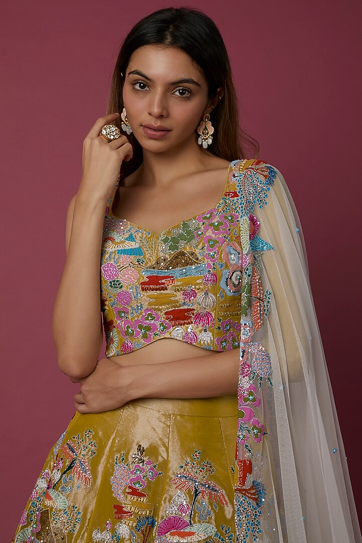 Yellow Embellished Bridal Lehenga Set by Aisha Rao at Pernia's Pop Up Shop