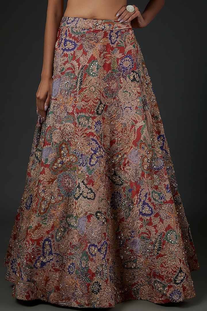 Red Printed Embellished Bridal Lehenga Set by Aisha Rao at Pernia's Pop Up Shop
