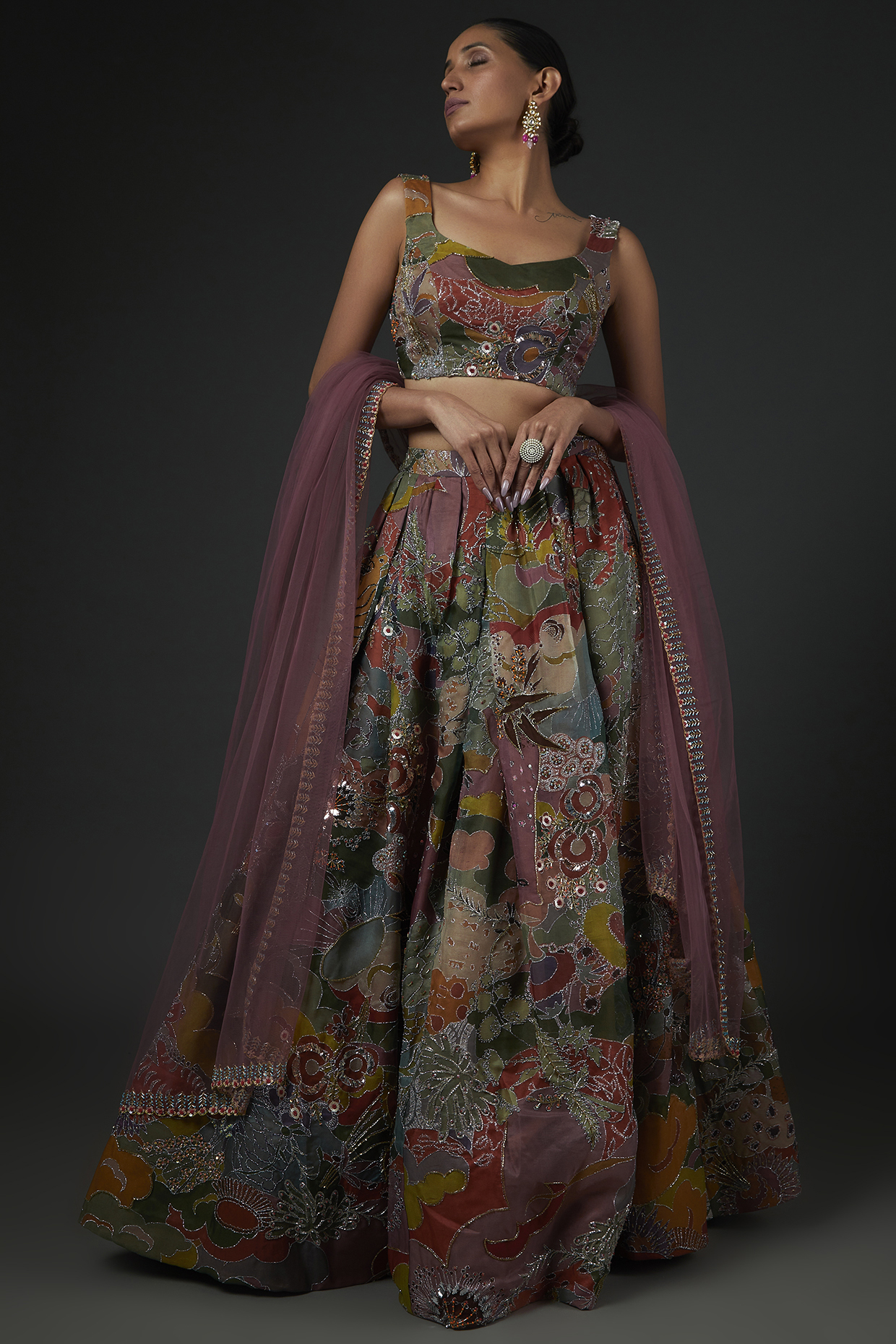 Multi-Colored Printed Embellished Bridal Lehenga Set by Aisha Rao at Pernia's Pop Up Shop