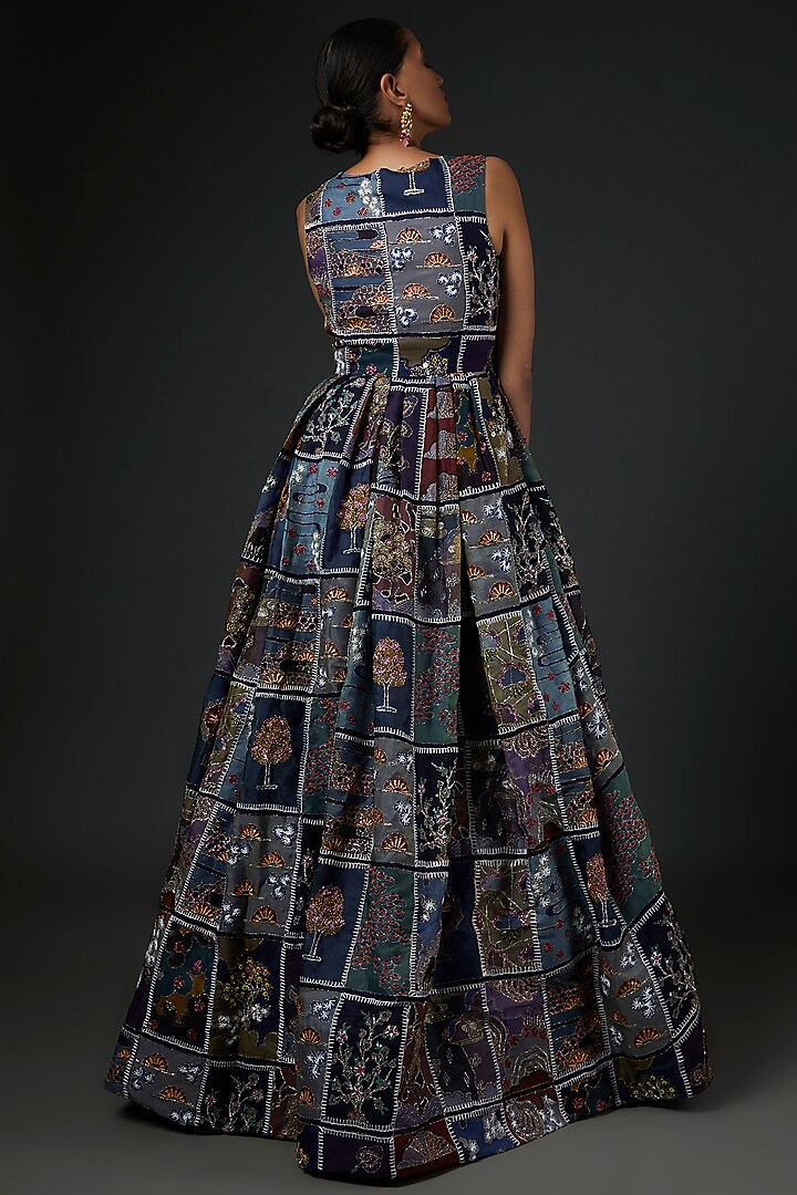 Blue Trencadis Printed Embellished Wedding Gown by Aisha Rao at Pernia's Pop Up Shop