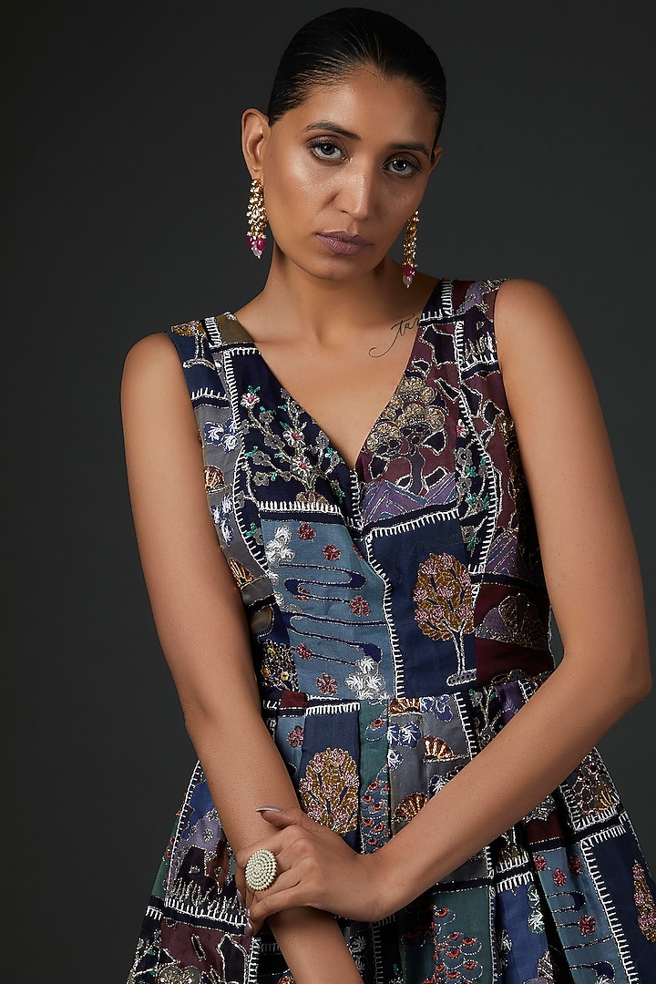 Blue Trencadis Printed Embellished Wedding Gown by Aisha Rao at Pernia's Pop Up Shop