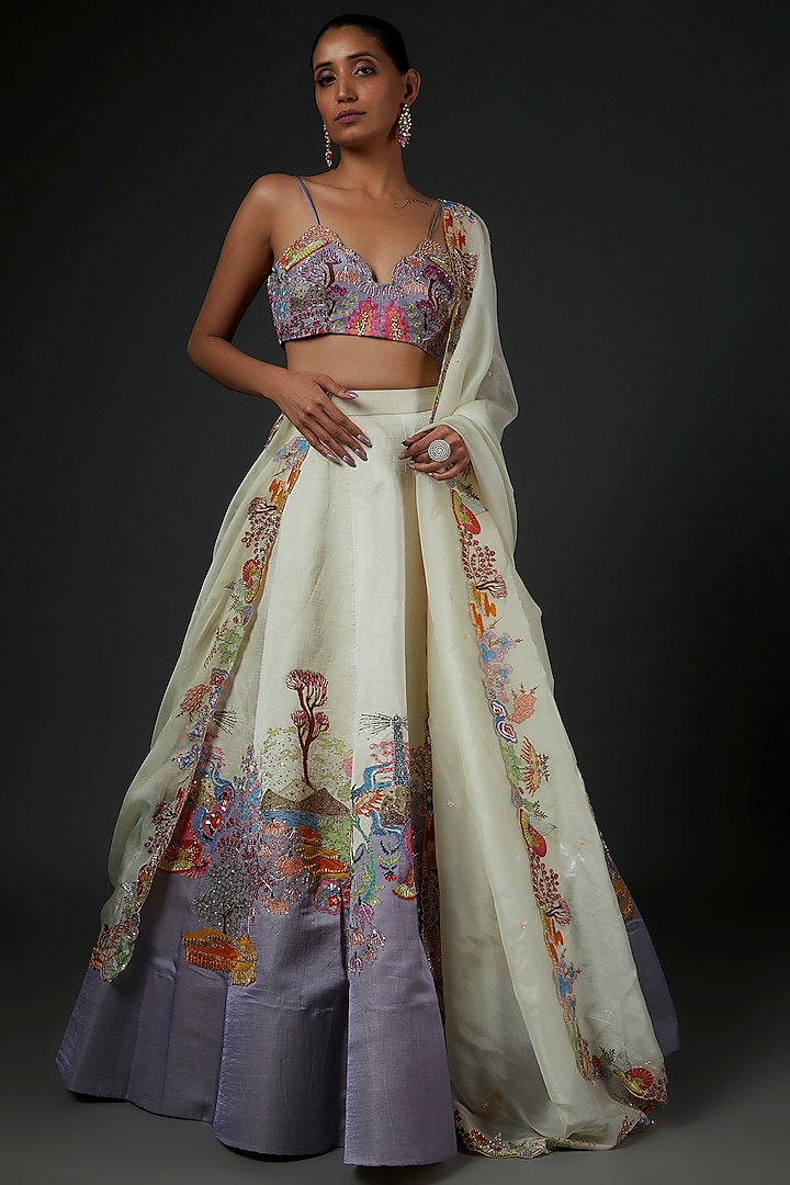 Ivory & Lavender Embellished Lehenga Set by Aisha Rao