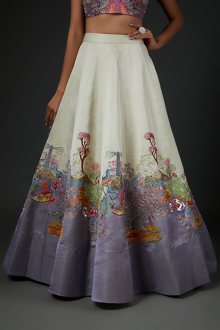 Ivory & Lavender Embellished Bridal Lehenga Set by Aisha Rao at Pernia's Pop Up Shop