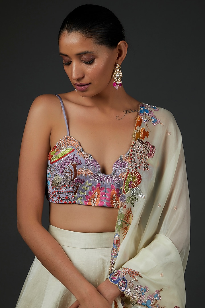 Ivory & Lavender Embellished Bridal Lehenga Set by Aisha Rao at Pernia's Pop Up Shop