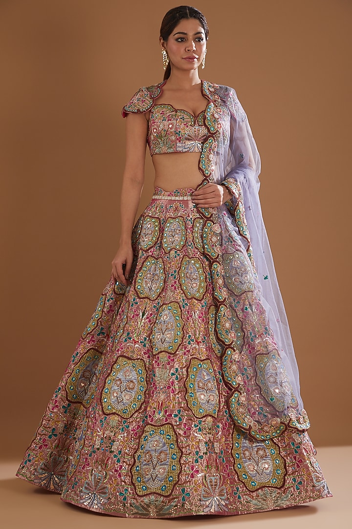 Pink Trencadis Embellished Bridal Lehenga Set by Aisha Rao at Pernia's Pop Up Shop