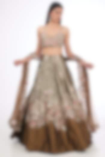 Mehendi Green Tissue Bridal Lehenga Set by Aisha Rao at Pernia's Pop Up Shop