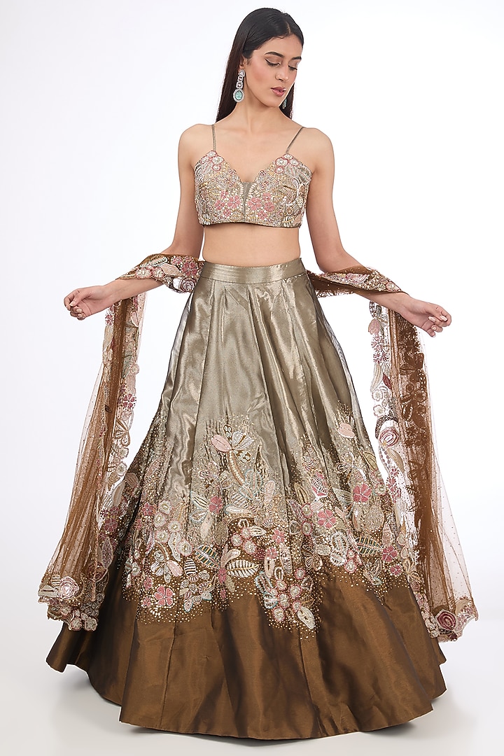 Mehendi Green Tissue Bridal Lehenga Set by Aisha Rao at Pernia's Pop Up Shop