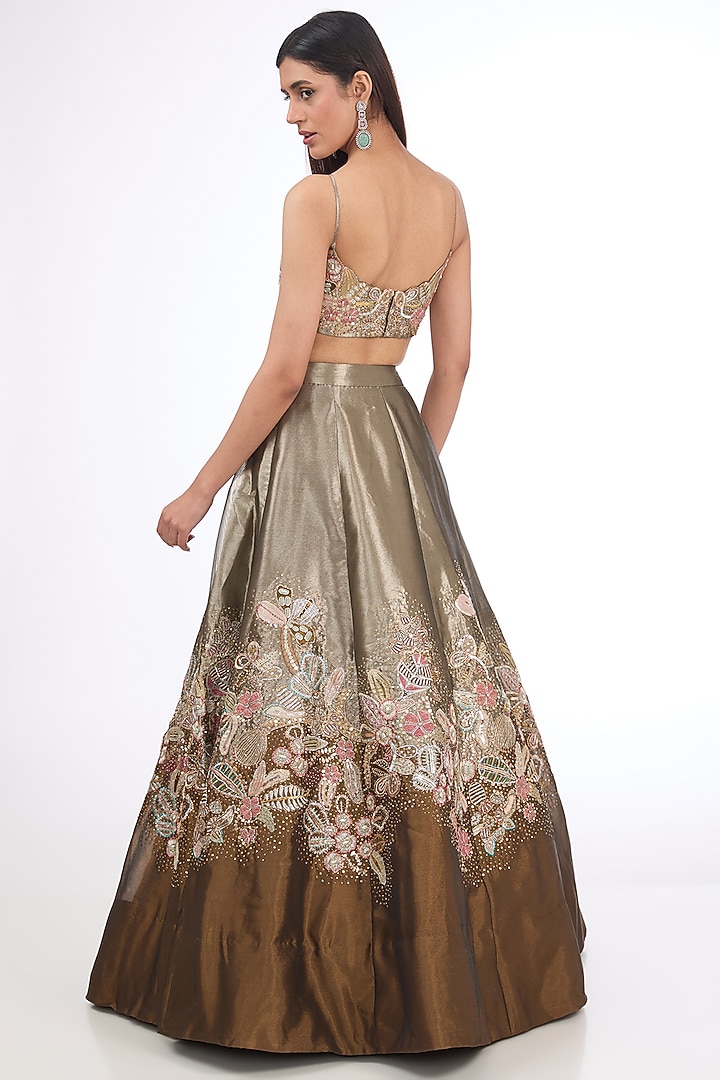 Mehendi Green Tissue Bridal Lehenga Set by Aisha Rao at Pernia's Pop Up Shop