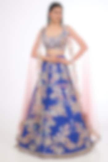Cobalt Blue Raw Silk Bridal Lehenga Set by Aisha Rao at Pernia's Pop Up Shop