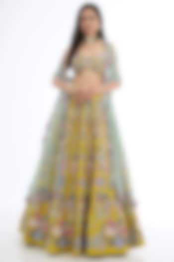 Lime Raw Silk Applique Embellished Bridal lehenga for 22 Lehenga Set by Aisha Rao at Pernia's Pop Up Shop