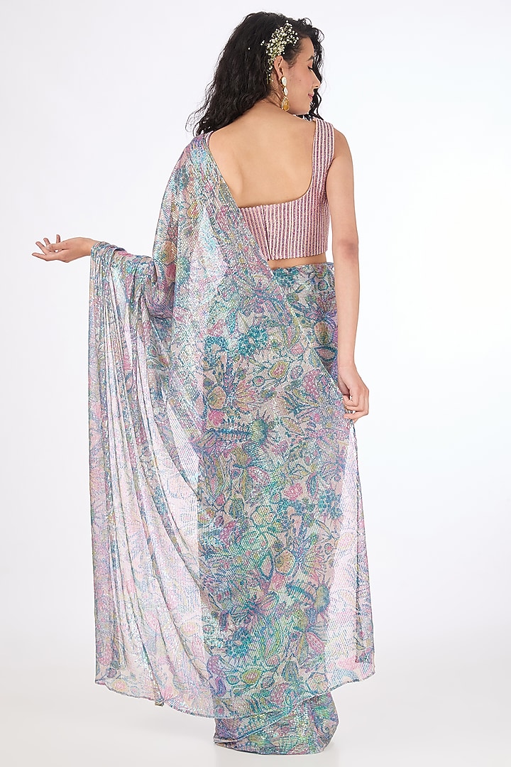 Multi-Colored Sequins Reception Saree Set by Aisha Rao at Pernia's Pop Up Shop
