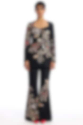 Black Chanderi Silk Applique Embellished Co-Ord Set by Aisha Rao at Pernia's Pop Up Shop