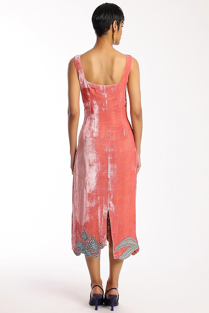 Salmon Velvet Applique Embellished Wedding Gown by Aisha Rao at Pernia's Pop Up Shop