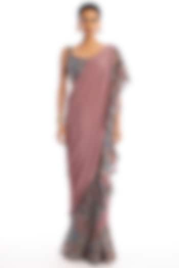 Rose Quartz Mulberry Crepe & Organza Ruffled Stitched Reception Saree Set by Aisha Rao at Pernia's Pop Up Shop