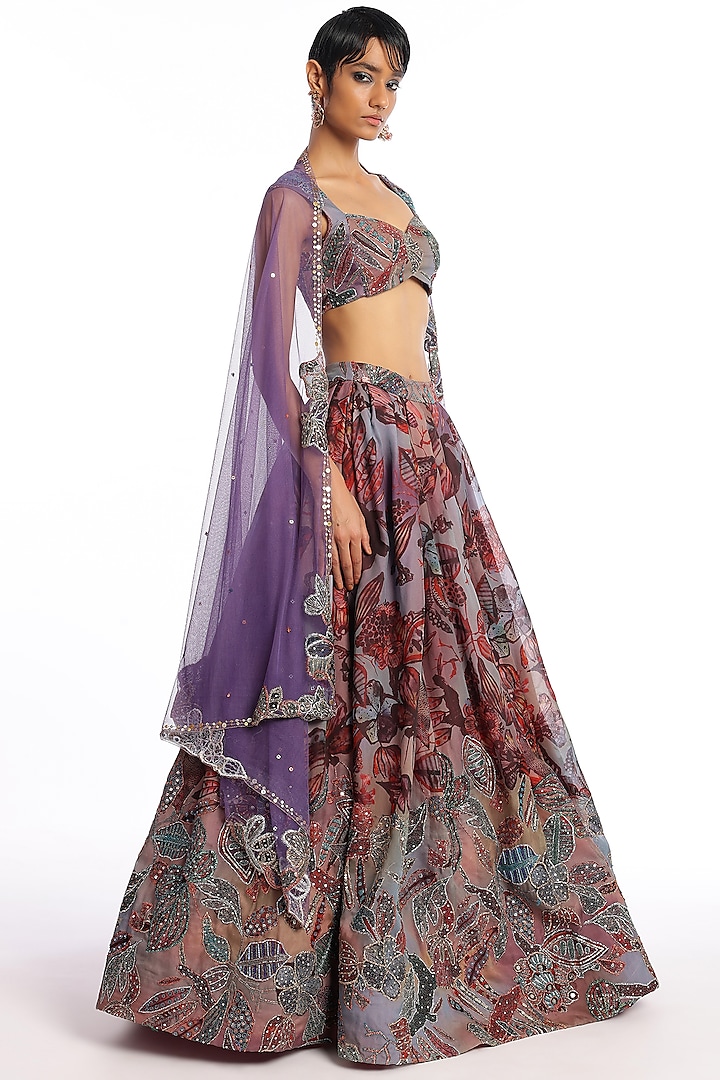 Catawba Organza Printed Applique Embellished Bridal Lehenga Set by