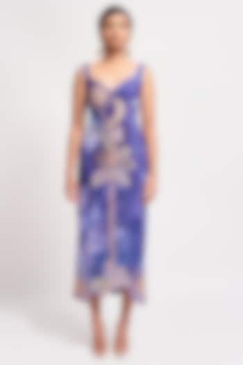Lavender Velvet Applique Embellished Gown by Aisha Rao at Pernia's Pop Up Shop