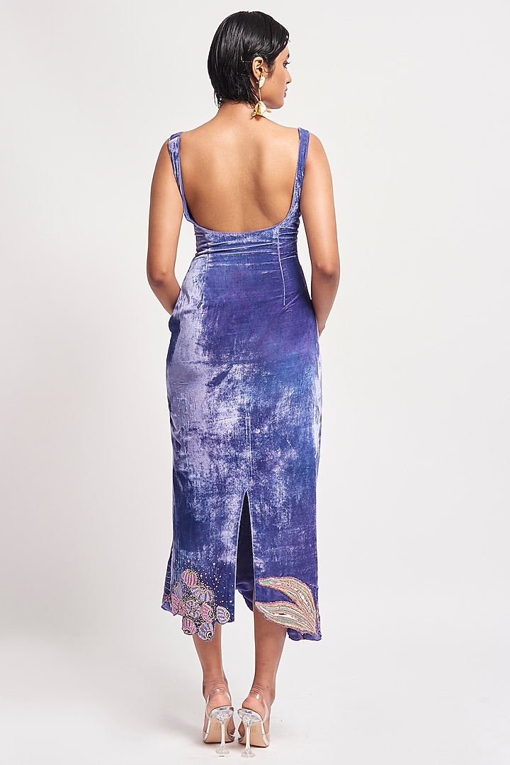 Lavender Velvet Applique Embellished Wedding Gown by Aisha Rao at Pernia's Pop Up Shop