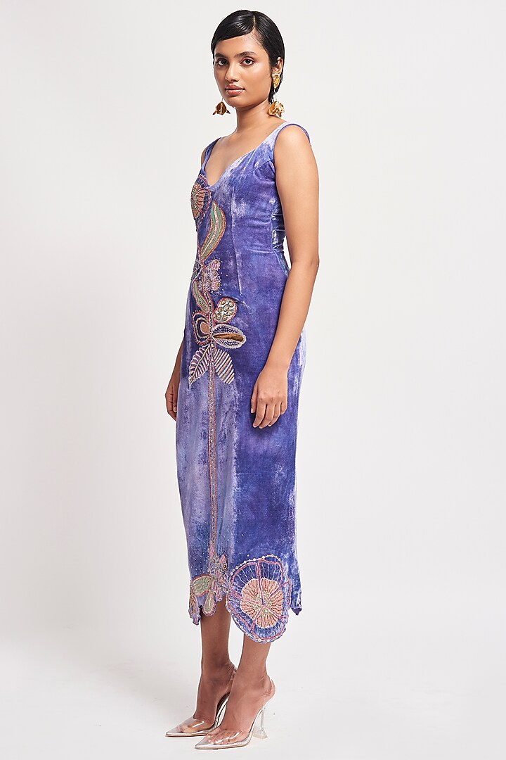 Lavender Velvet Applique Embellished Wedding Gown by Aisha Rao at Pernia's Pop Up Shop
