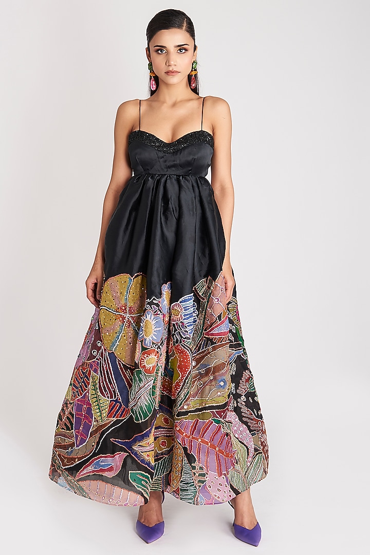 Black Organza Embellished Gown by Aisha Rao