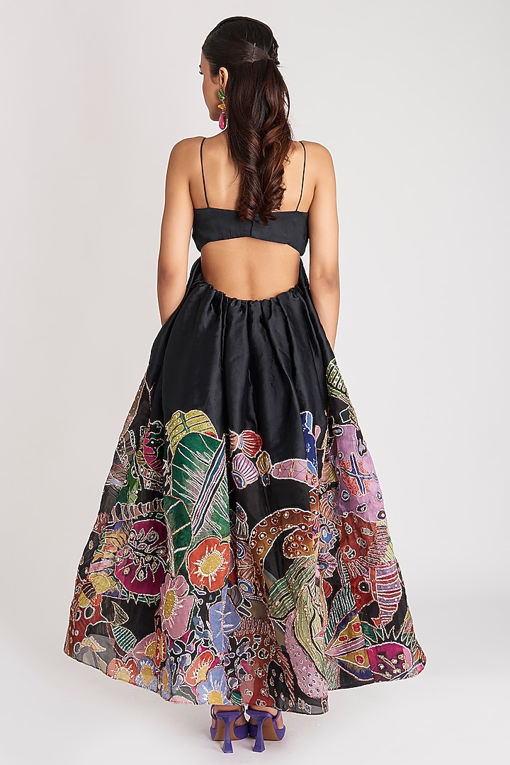 Black Organza Embellished Wedding Gown by Aisha Rao at Pernia's Pop Up Shop